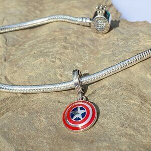 💜 Sterling Silver Marvel The Avengers Captain America Shield Dangle Charm